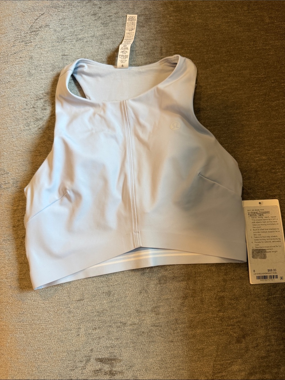 lululemon athletica NWT V Waist Cropped Tennis Tank Size 8 Windmill